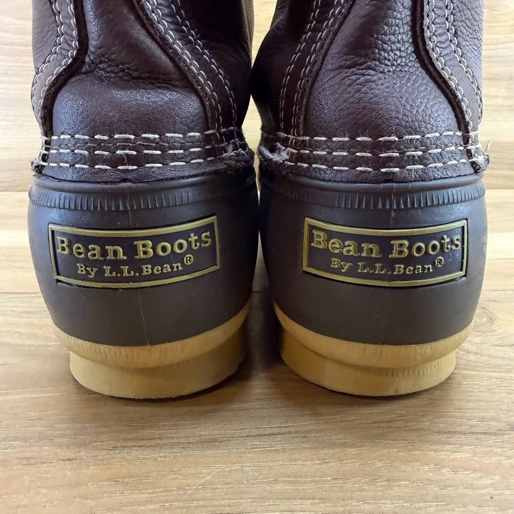 LL BEAN Bean Boots Shearling Fur Lined Mens 10 Brown Leather Heritage Hunting